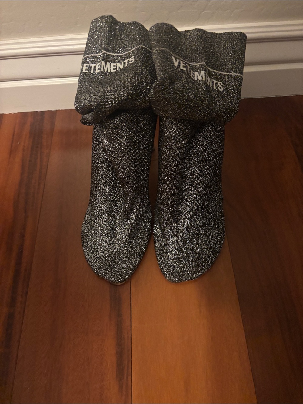 Vetements Silver Glitter Crew Socks